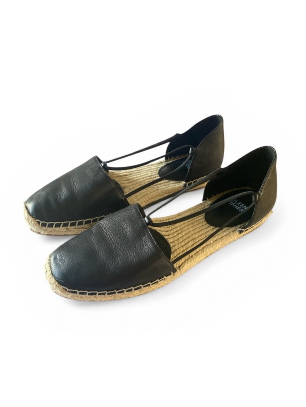 Eileen Fisher Leather Lee Espadrille Sandals Flats Size 10 Black